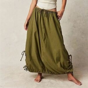 Free People Picture Perfect Parachute Skirt - Olive Green Maxi